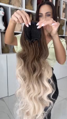 Coada de Par cu Snur Ombre Saten Deschis/ Blond Natural