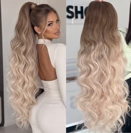 Coada de Par cu Snur Ombre Saten Deschis/ Blond Natural