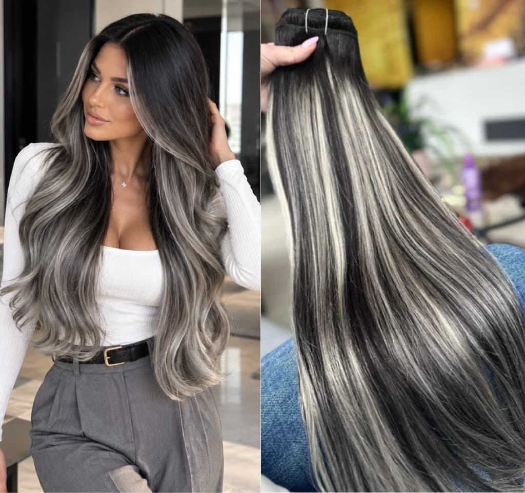Extensii Clip-On Oskar Balayage B #1B/Grey/1B