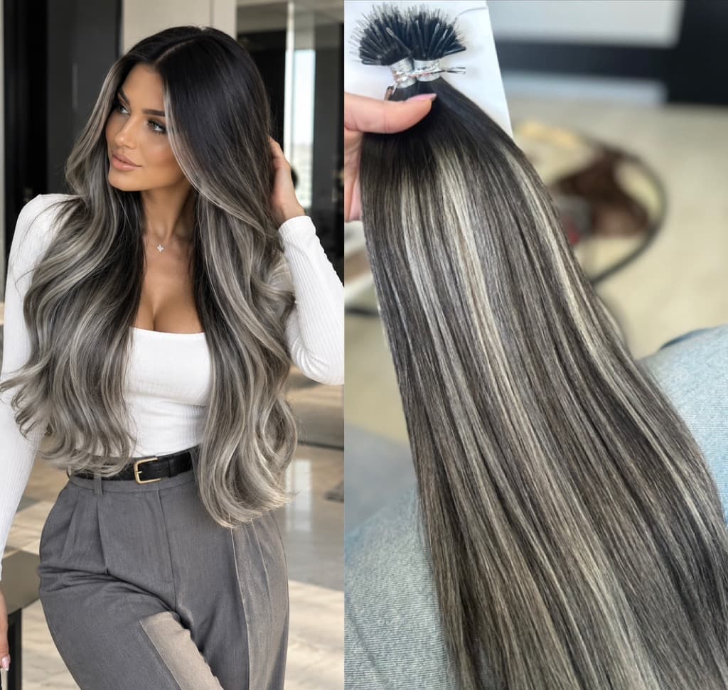 Extensii Nanoring Balayage #1B/ Grey/ #1B