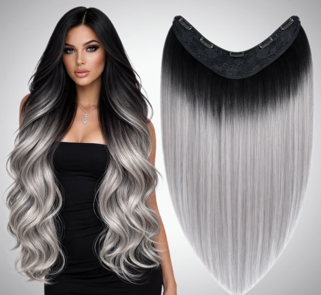 Trese de Par Natural V-Shape Luxe Ombre #1B/Grey