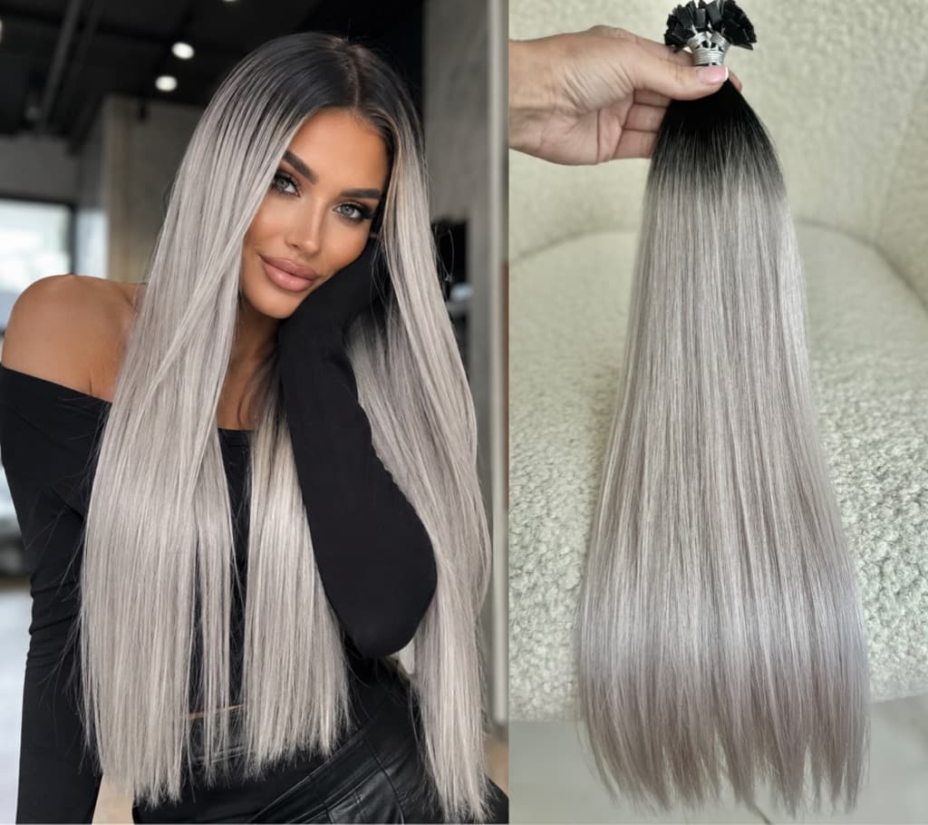 Extensii MICRO KERATINA Russian Hair Ombre #1/Grey