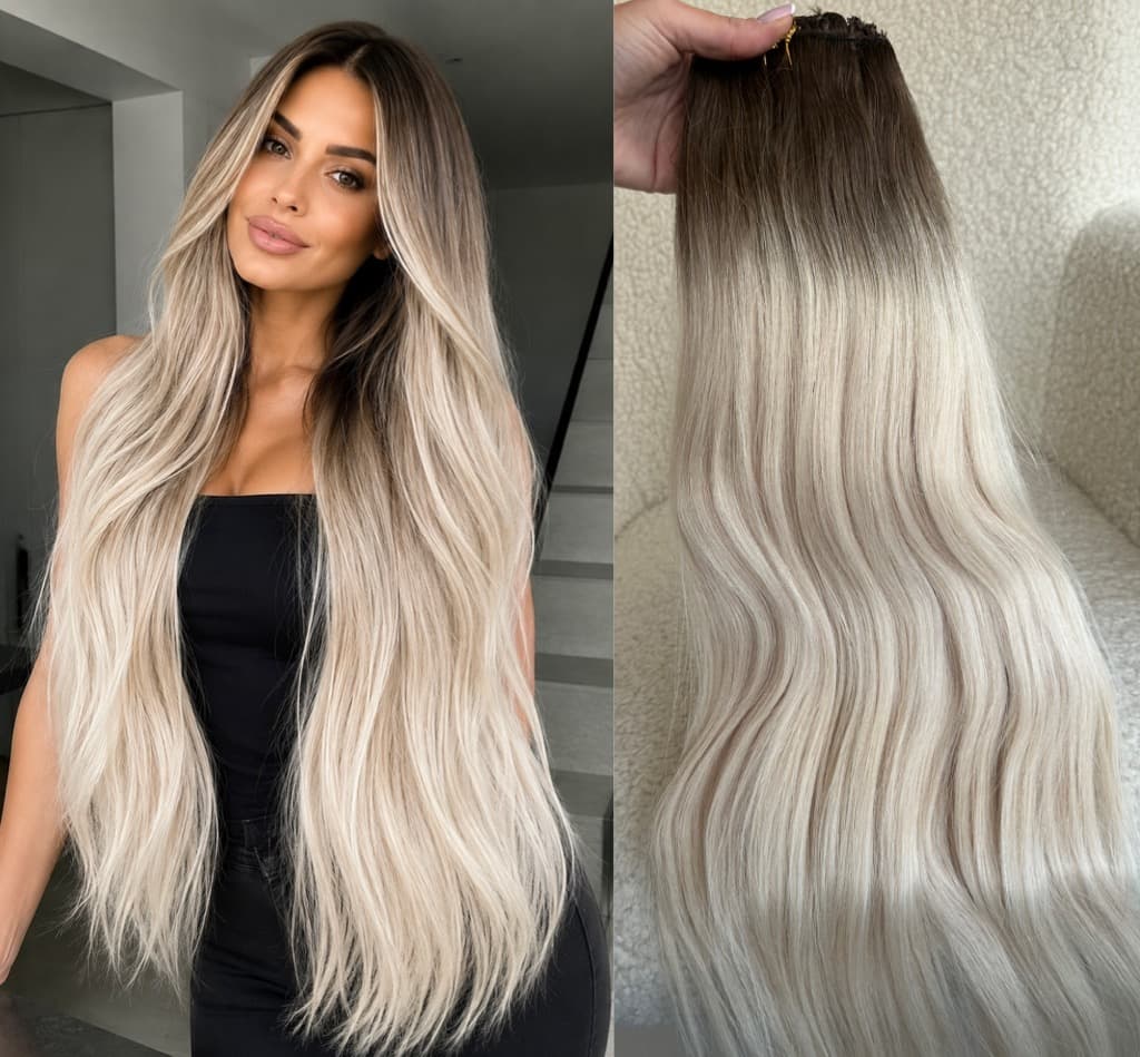 Extensii Clip-on White Platinum Ombre #4 Light Grey